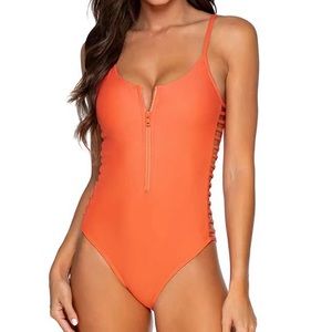 Sunsets coral banded one piece swim suit Small new
